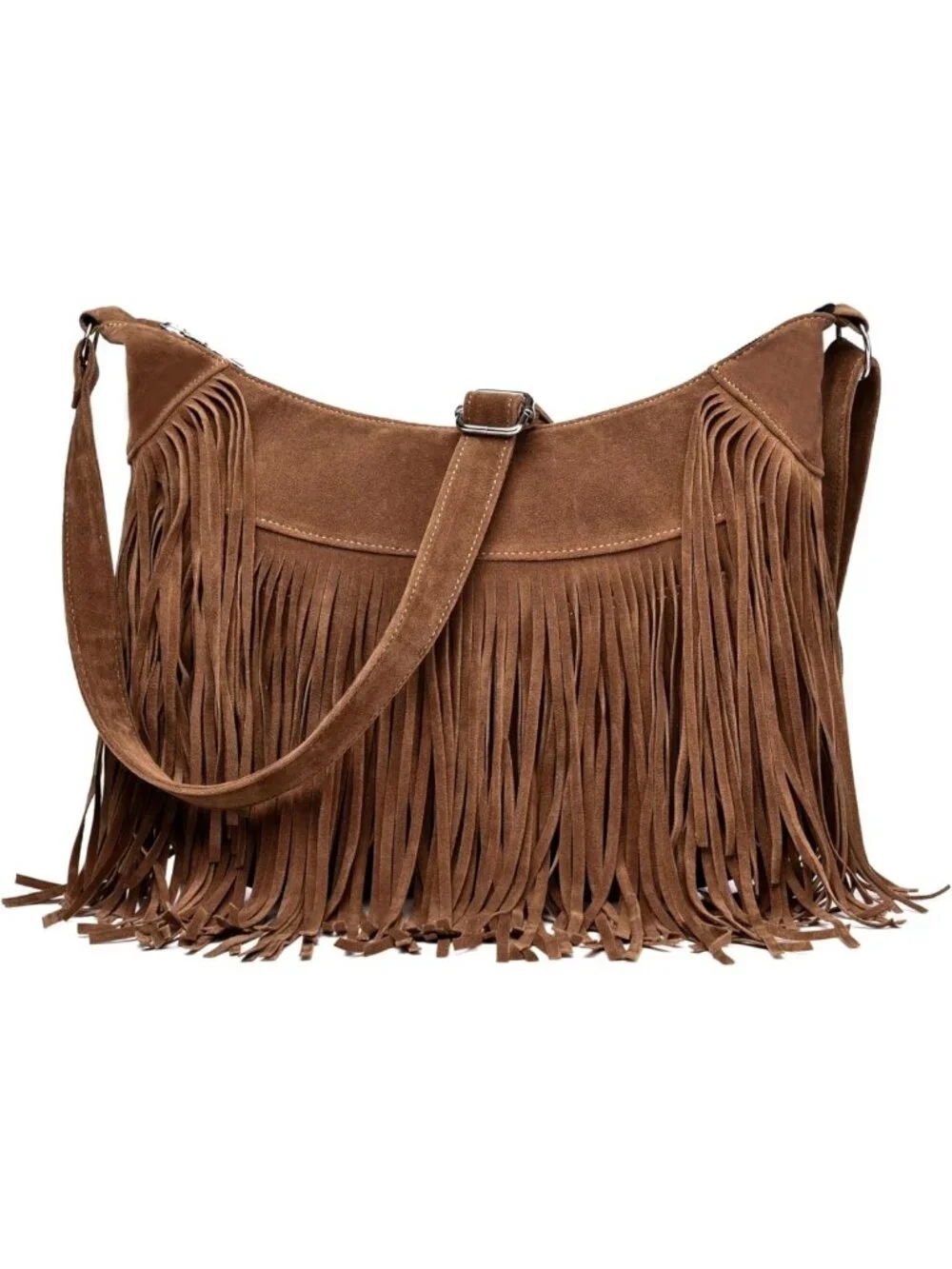 Vintage Suede Fringe Hobo Bag for Women | Hippie Western Crossbody Purse with